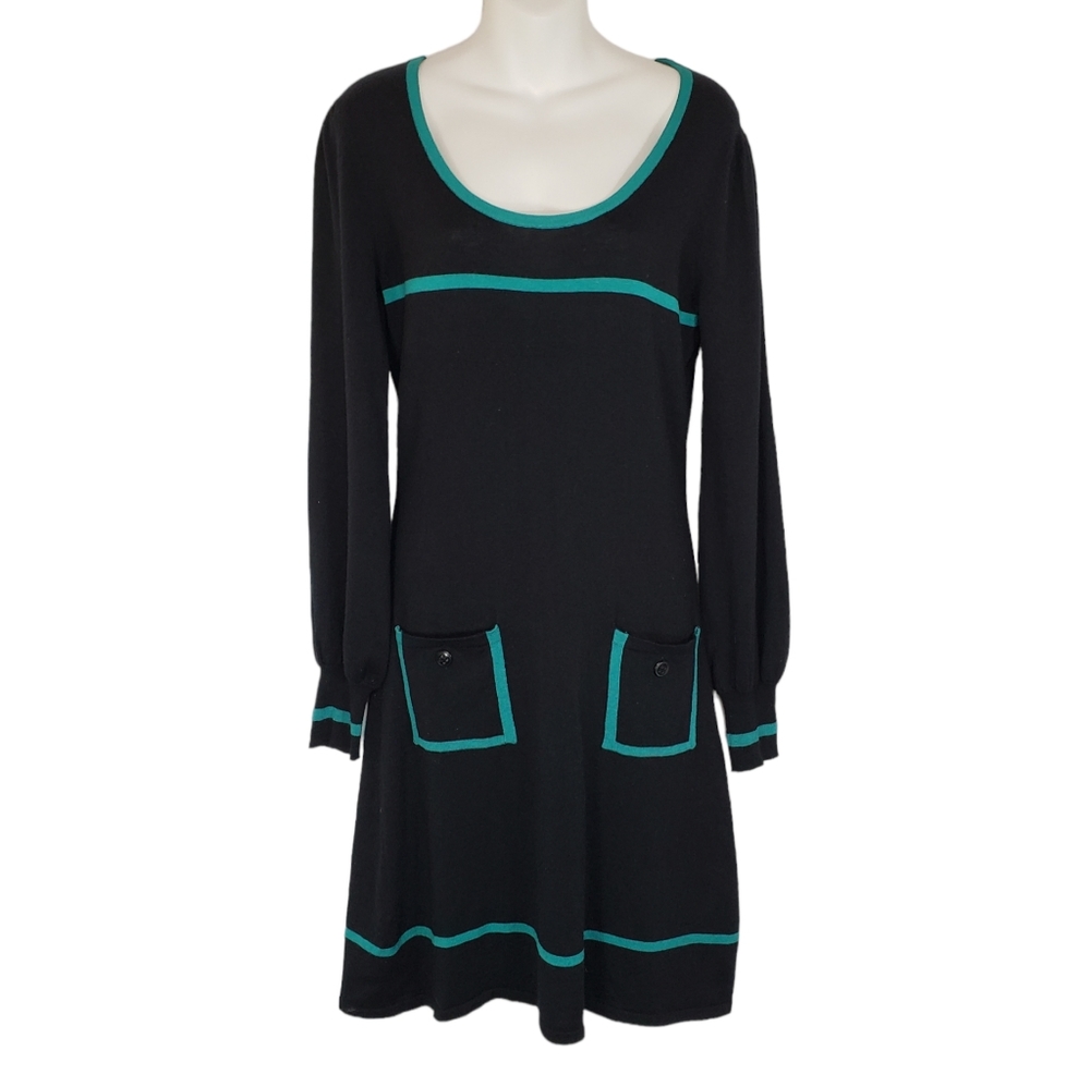 Trina Turk Black Knit Balloon Sleeve Cashmere Silk Dress with Pockets Small